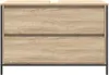 A front view of a wooden bathroom vanity with two drawers. Voir les images du produit