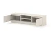 A beige TV cabinet with open doors and shelves, shown against a white background. Voir les images du produit