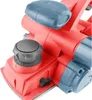 A close-up view of the top section of a red and blue electric planer. Náhľad obrázku produktu