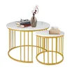 2er Set Satztische,Couchtisch Rund Marmor Muster Holztische Produktbild-Vorschau 3
