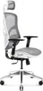 A white and gray ergonomic office chair with adjustable armrests and a headrest, shown from a side view against a white background. Produktbild-Vorschau