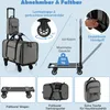 A collage of images showcasing a gray pet transport system with various components and features. Náhled obrázku produktu