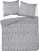 A bedding set with two pillowcases and a duvet cover, laid out on a white surface.