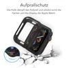 A protective case for an Apple Watch is shown with a cracked ground effect, suggesting durability. Produktbild-Vorschau