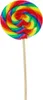 A single rainbow-colored spiral lollipop on a wooden stick against a white background. Produktbild-Vorschau