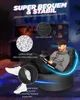 A man is sitting on a large black beanbag chair, looking at a tablet. The background is dark and appears to be a living room or gaming setup with screens visible. Produktbild-Vorschau
