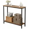 A console table with decorative items and storage boxes on its shelves. Produktbild-Vorschau