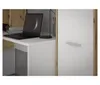 A close-up view of a desk with a laptop and a cabinet door with a handle. Produktbild-Vorschau