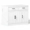 A white kitchen island with a marble-effect countertop and black handles, shown against a white background. Náhled obrázku produktu