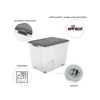A clear plastic storage box with a gray lid, shown with callouts highlighting its features. Náhľad obrázku produktu