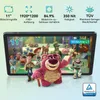 A tablet displaying characters from the movie Toy Story, with feature callouts above. Produktbild-Vorschau