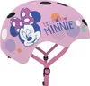 A pink bicycle helmet with Minnie Mouse graphics and polka dots. Produktbild-Vorschau