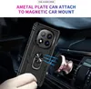 A hand holding a black phone case with a magnetic ring mount, which is attached to a rose gold magnetic car mount on a car's air vent. Anteprima dell’immagine prodotto
