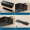 A four-panel instructional image showing the steps to install a built-in power outlet. Produktbild-Vorschau