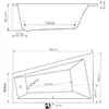 Technical drawing of a bathtub with dimensions and measurements. Produktbild-Vorschau