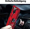 A red phone case with a ring holder is shown attached to a magnetic car mount on a car's air vent. Produktbild-Vorschau