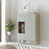 Wohnzimmer Vitrine in Grün Matt mit Eiche STOCKTON-61 Produktbild-Vorschau 1