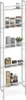 A tall, narrow, white wire shelving unit with five shelves, filled with various kitchen items like jars, paper towels, and a small plant. Podgląd zdjęcia produktu