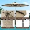 A collage of images showing details of a beige patio umbrella. Produktbild-Vorschau