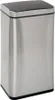 A stainless steel automatic trash can with a black lid. Produktbild-Vorschau
