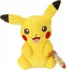 A plush toy of the character Pikachu from Pokemon, sitting and facing forward against a white background. Voir les images du produit