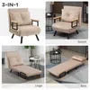 A collage of four images showing a beige sofa bed in different configurations: as an armchair, a chaise lounge, and a flat bed. The images are labeled 'Sessel', 'Liege', and 'Bett'. Náhľad obrázku produktu
