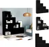 A collage of images showing a black bookshelf/room divider in different configurations and angles, with one image showing it in a room setting. Náhled obrázku produktu