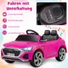 A pink electric ride-on car with a close-up of the dashboard and musical notes. Náhled obrázku produktu