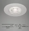 A white recessed LED light fixture is shown against a light gray background. Below the fixture are technical diagrams and symbols. Produktbild-Vorschau