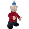 A plush toy of the character Pat from Pat a Mat, wearing a red turtleneck, blue jeans, and a blue and white striped hat with a white pom-pom. Produktbild-Vorschau