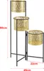 A three-tiered plant stand with decorative gold pots on a white background, with dimensions indicated. Podgląd zdjęcia produktu