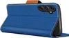 A blue flip case for a Samsung Galaxy A25 5G phone is shown from the side, with the phone inserted. Produktbild-Vorschau