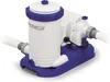 A white and blue swimming pool filter pump is shown against a white background. Voir les images du produit