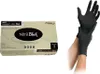 A box of black nitrile gloves and a pair of hands wearing black nitrile gloves. Produktbild-Vorschau