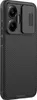A black phone case with a camera cover is shown in a studio shot. Produktbild-Vorschau