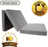 A folded grey mattress is shown against a white background, with promotional badges. The brand name 'Natalia Spzoo' is also visible. Voir les images du produit