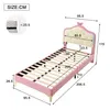 A diagram showing the dimensions of a pink children's bed. Anteprima dell’immagine prodotto