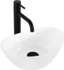 A white oval basin with a black faucet. Náhled obrázku produktu