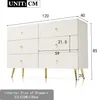 A white sideboard with dimensions and drawer sizes indicated by text and lines. Anteprima dell’immagine prodotto