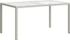 A white rattan outdoor dining table with a glass top, shown from a front-side angle on a white background. Produktbild-Vorschau