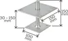 A diagram of a galvanized steel post anchor with dimensions indicated. Náhled obrázku produktu