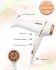 A white Mesko hair dryer with rose gold accents, shown with feature callouts and a close-up of the air intake. Anteprima dell’immagine prodotto