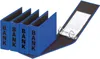 Four blue binders are lined up, with one binder open to show its contents and rings. Produktbild-Vorschau