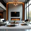 A modern living room with a fireplace, TV, and seating. Produktbild-Vorschau