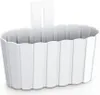 A white planter pot with a hook for hanging. Produktbild-Vorschau