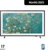 A Samsung TV displaying a painting of a flowering tree, with marketing text and logos. Produktbild-Vorschau