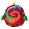 A top-down view of a plush turtle toy with a tie-dye shell. Anteprima dell’immagine prodotto