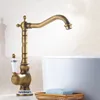 Rubinetto per lavabo, ottone antico, maniglia in ceramica, Anteprima dell’immagine prodotto 2