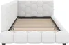 A white upholstered bed frame with a slatted base. Náhľad obrázku produktu