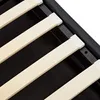 A close-up view of wooden slats on a black bed frame. Produktbild-Vorschau